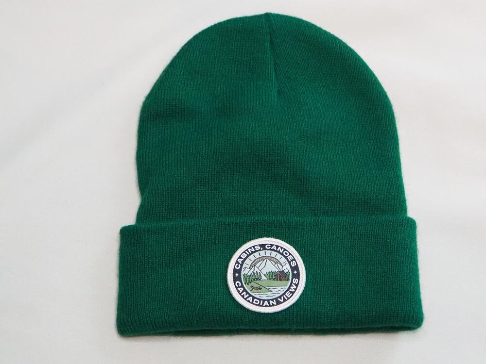 Cabins Canoes Canadian Views Beanie Adult OS Green Cuffed Knit Hat Canada